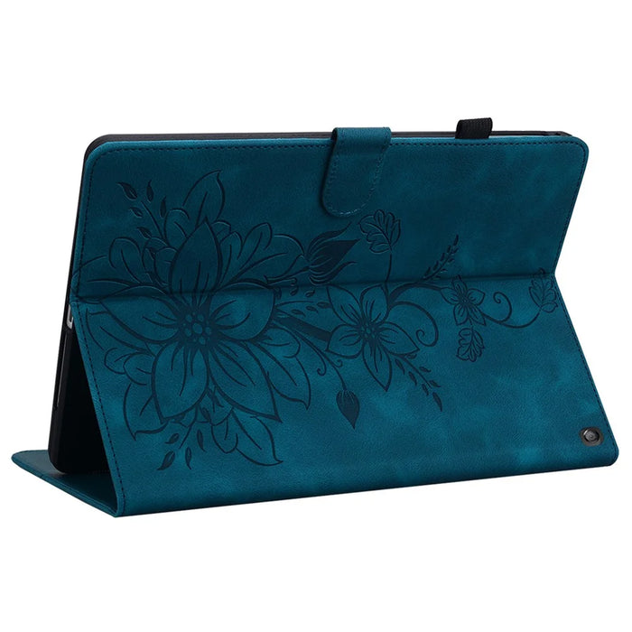For Amazon Fire HD 10 (2023) Case with Card Slots Leather Tablet Cover Lily Flower - Blue - 4