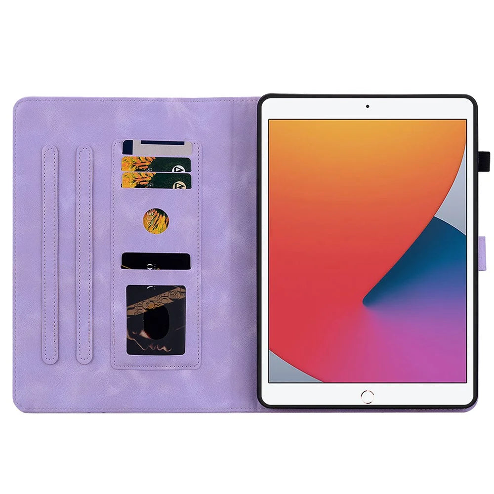 For iPad 10.2 (2021) / (2019) / (2020) Protective Case Anti-Drop Imprint PU Leather Tablet Cover - Purple - 2