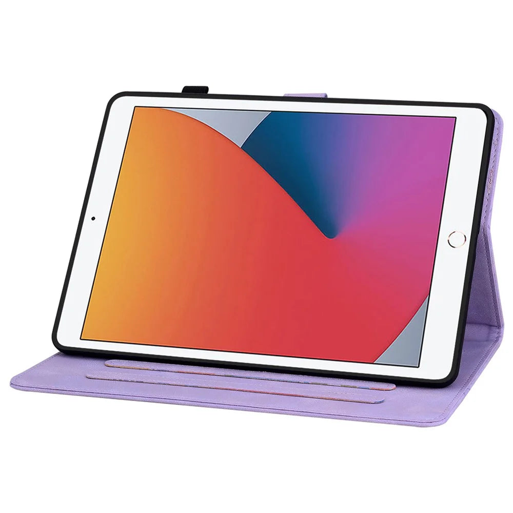 For iPad 10.2 (2021) / (2019) / (2020) Protective Case Anti-Drop Imprint PU Leather Tablet Cover - Purple - 3