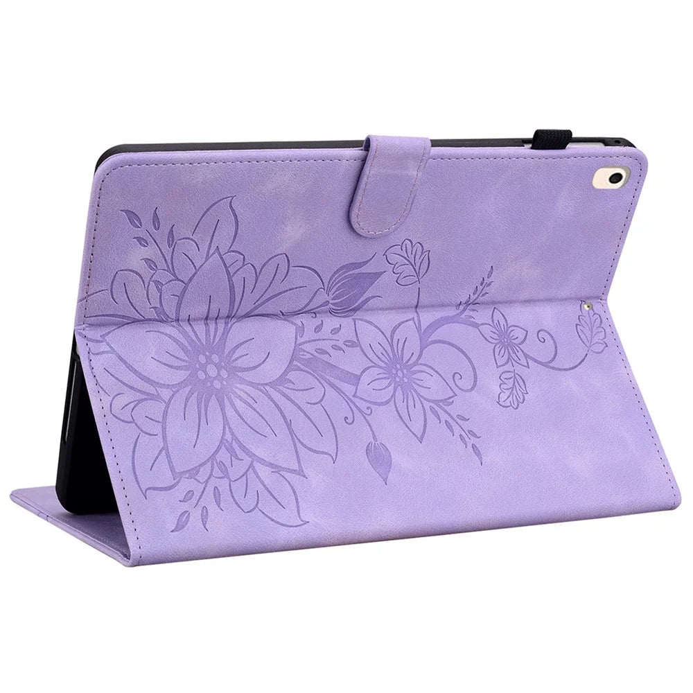 For iPad 10.2 (2021) / (2019) / (2020) Protective Case Anti-Drop Imprint PU Leather Tablet Cover - Purple - 4