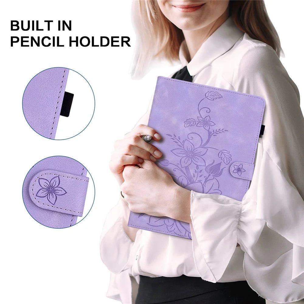 For iPad 10.2 (2021) / (2019) / (2020) Protective Case Anti-Drop Imprint PU Leather Tablet Cover - Purple - 5