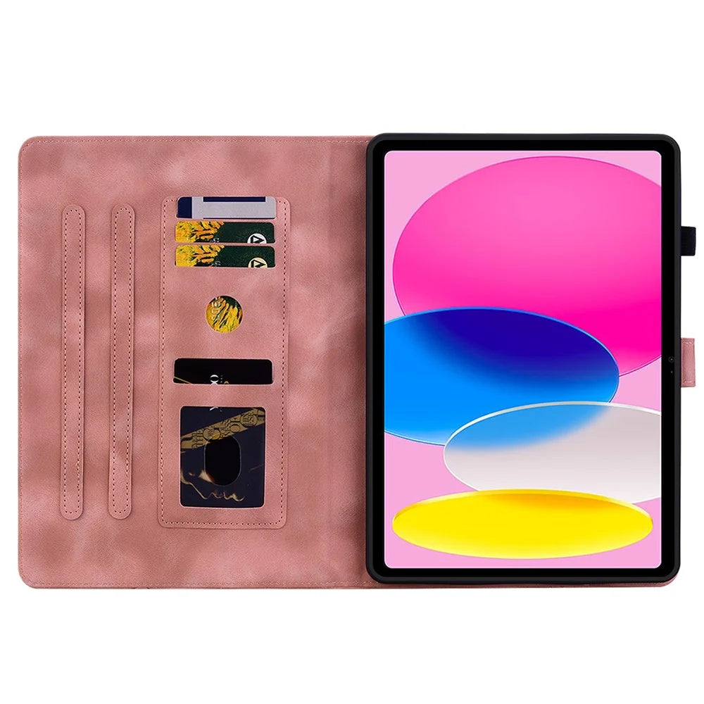 For iPad (2025) / 10.9 (2022) Stand Case Lily Flower Imprinted Leather Drop-Resistant Protective Cover - Pink - 2