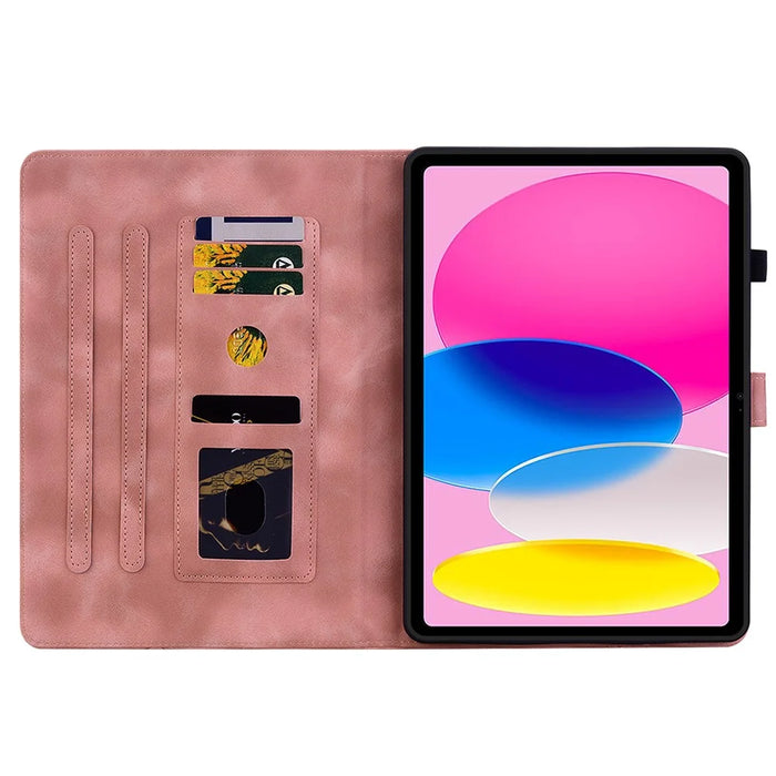 For iPad (2025) / 10.9 (2022) Stand Case Lily Flower Imprinted Leather Drop-Resistant Protective Cover - Pink - 2