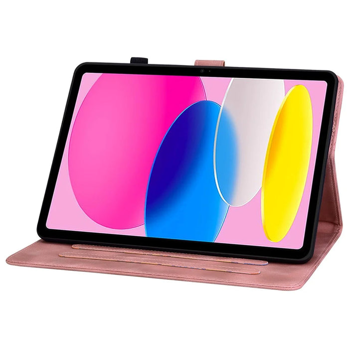 For iPad (2025) / 10.9 (2022) Stand Case Lily Flower Imprinted Leather Drop-Resistant Protective Cover - Pink - 3