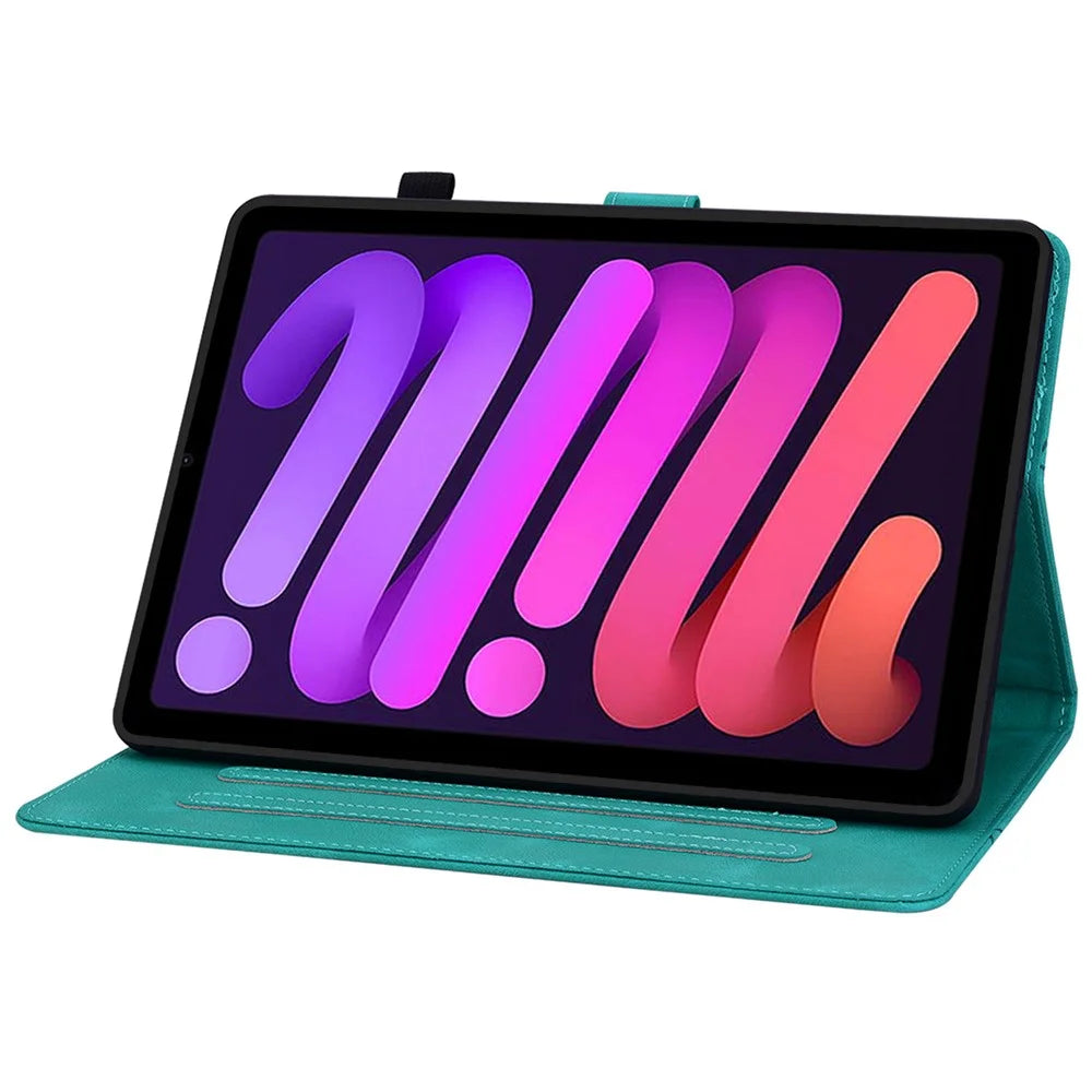 For iPad mini (2024) / mini (2021) Case Lily Flower Design PU Leather Stand Tablet Cover - Green - 3