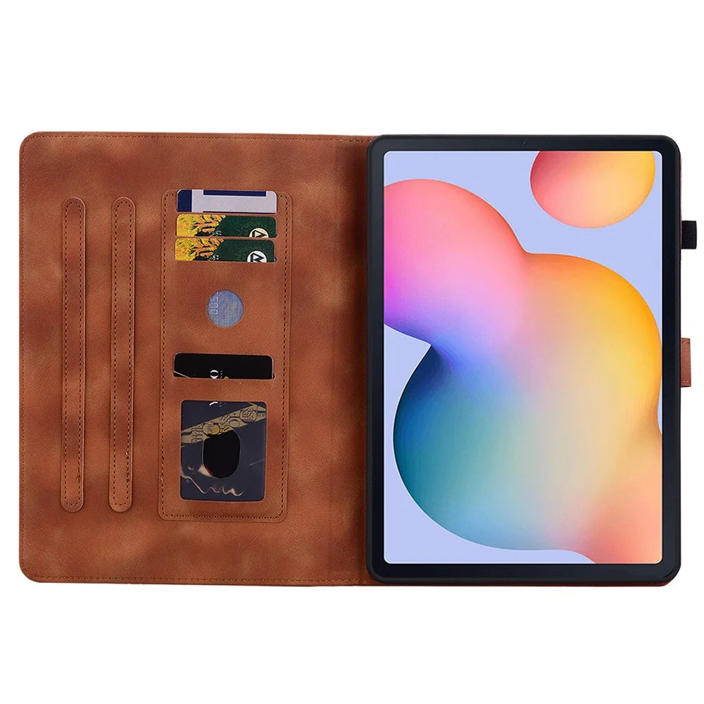 For Samsung Galaxy Tab S6 Lite (2020) / (2022) / (2024) Case Lily Flower Imprint Card Holder Leather Tablet Cover - Brown - 2