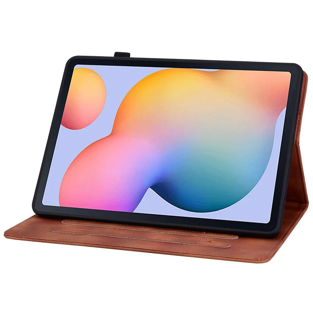 For Samsung Galaxy Tab S6 Lite (2020) / (2022) / (2024) Case Lily Flower Imprint Card Holder Leather Tablet Cover - Brown - 3