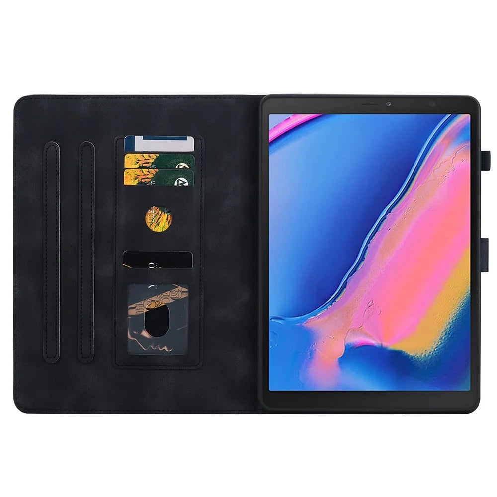 For Samsung Galaxy Tab A 8.0 (2019) SM-T290 (Wi-Fi) / SM-T295 (LTE) / SM-T297 Case Flower Imprint PU Leather Tablet Cover - Black - 2