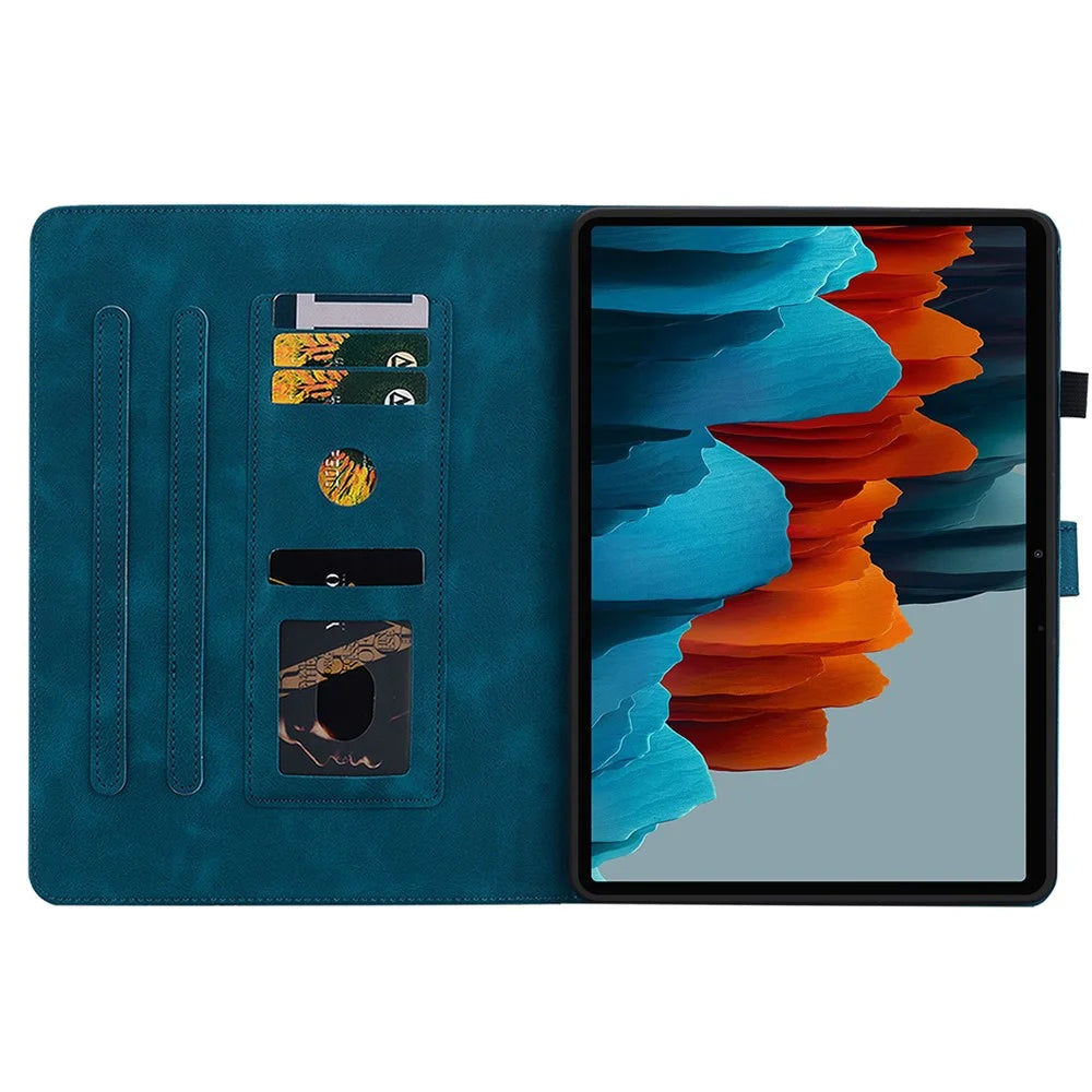 For Samsung Galaxy Tab S7 / S8 Case Flower Imprint PU Leather Drop-Proof Tablet Cover - Blue - 2