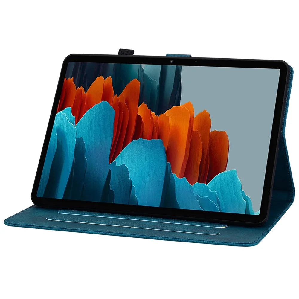 For Samsung Galaxy Tab S7 / S8 Case Flower Imprint PU Leather Drop-Proof Tablet Cover - Blue - 3