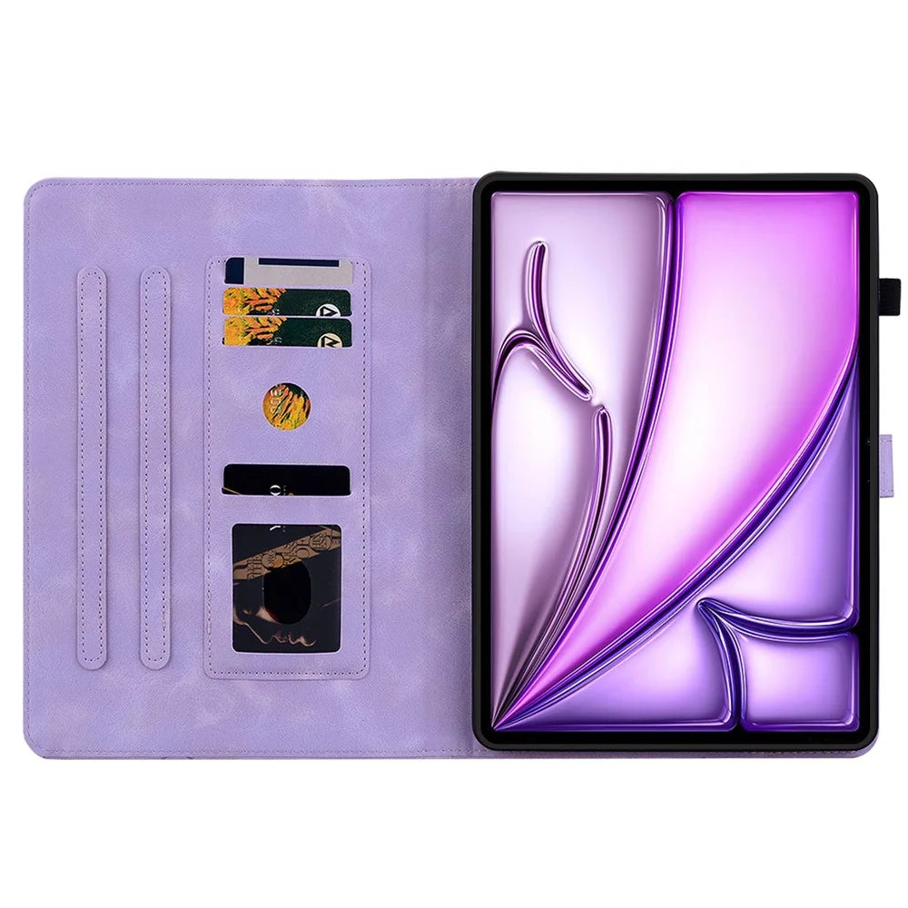 For iPad Air 13 (2026) / (2025) / (2024) Case PU Leather Card Holder Stand Tablet Cover Lily Flower Design - Purple - 2