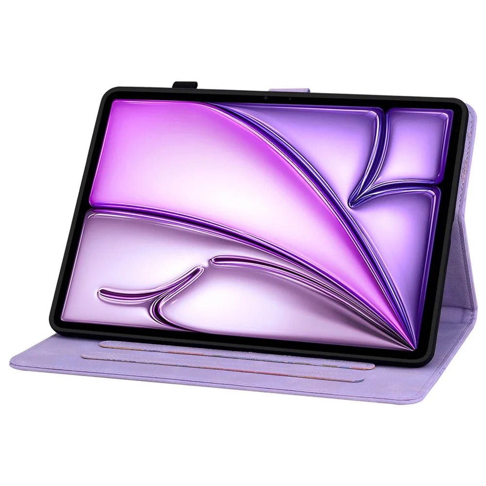 For iPad Air 13 (2026) / (2025) / (2024) Case PU Leather Card Holder Stand Tablet Cover Lily Flower Design - Purple - 3