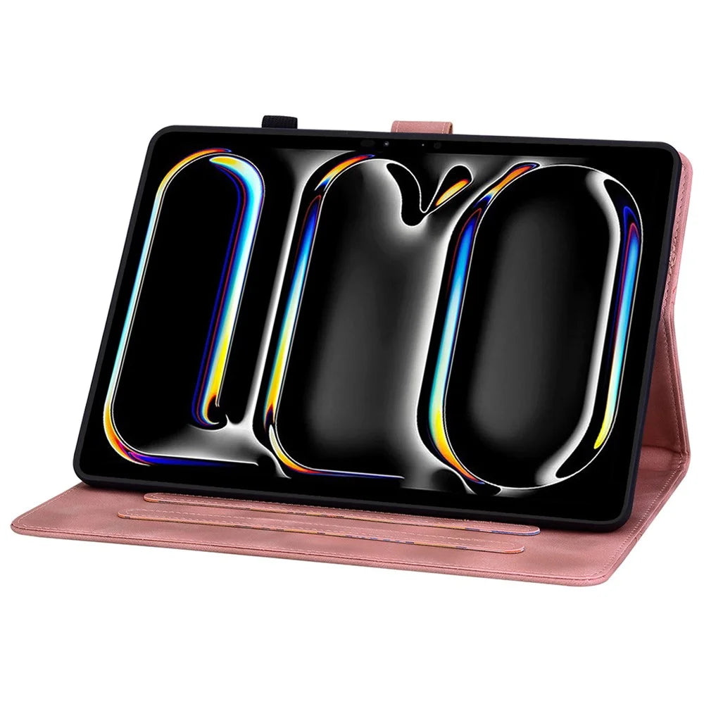 For iPad Pro 11 (2025) / 11 (2024) Case Lily Flower Design PU Leather Drop Protection Tablet Cover - Pink - 3