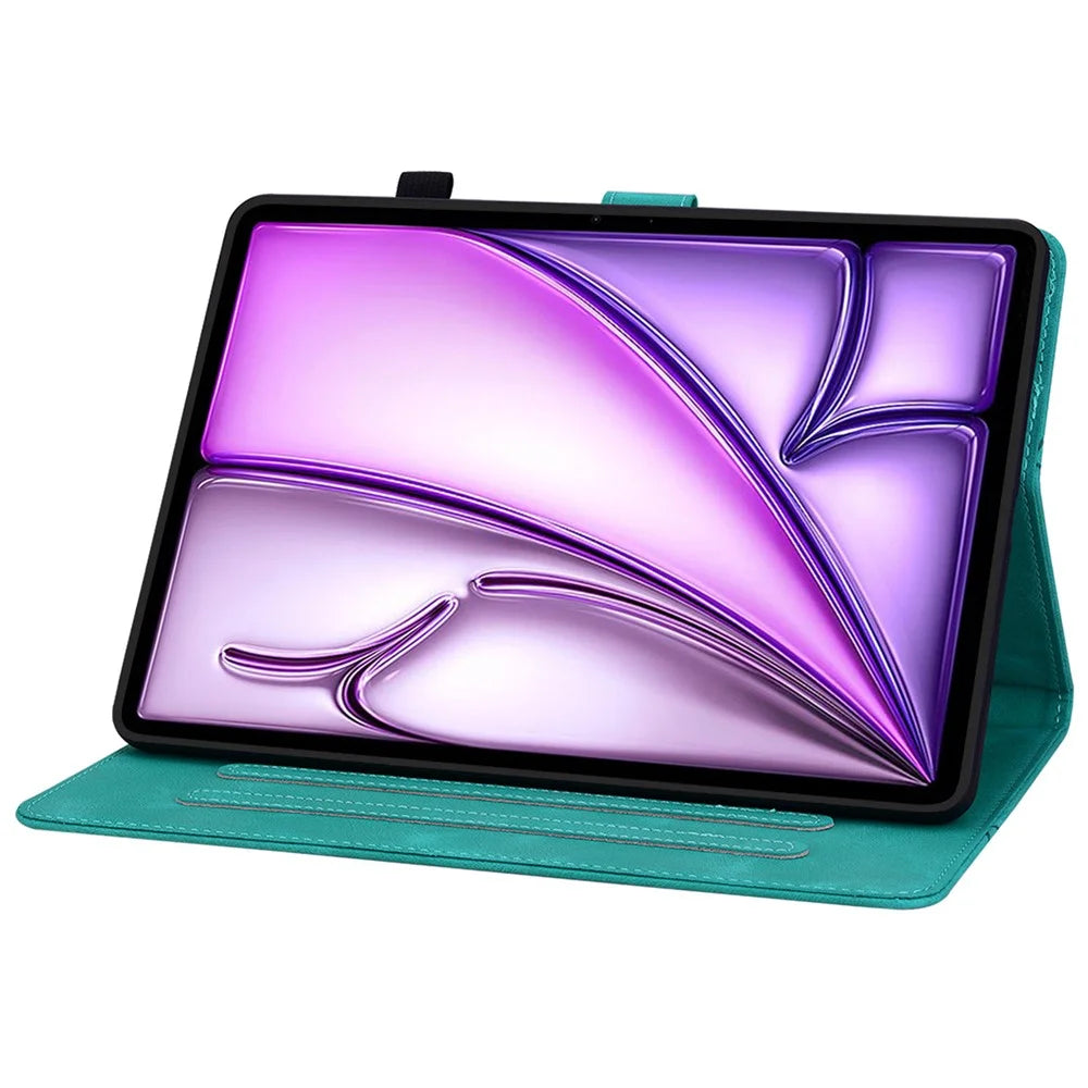 For iPad Air 11 (2026) / (2025) / (2024) Case with Card Slots Lily Flower Leather+TPU Full Protection Tablet Cover - Green - 3