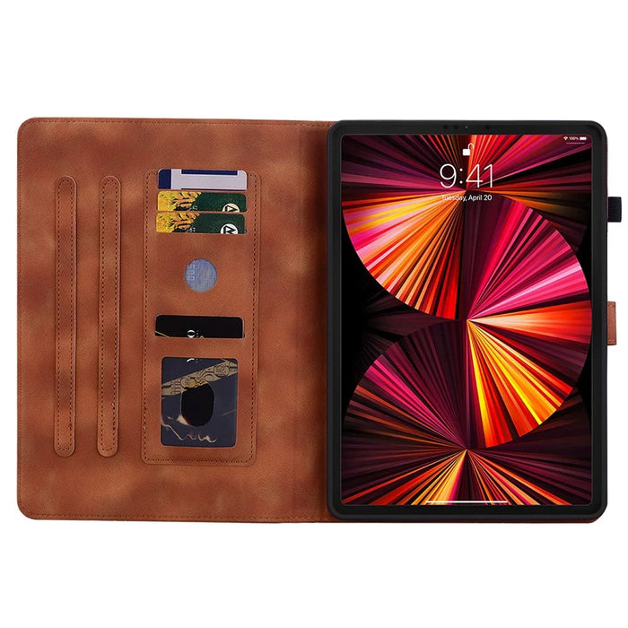 For iPad Pro 12.9 (2020) / (2021) / (2022) Tablet Case Shockproof Flower Imprint PU Leather Flip Cover - Brown - 2