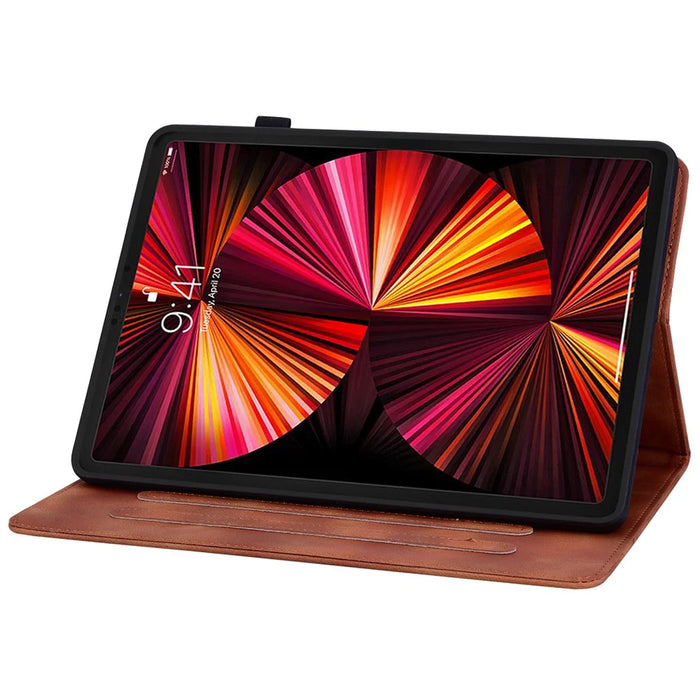 For iPad Pro 12.9 (2020) / (2021) / (2022) Tablet Case Shockproof Flower Imprint PU Leather Flip Cover - Brown - 3