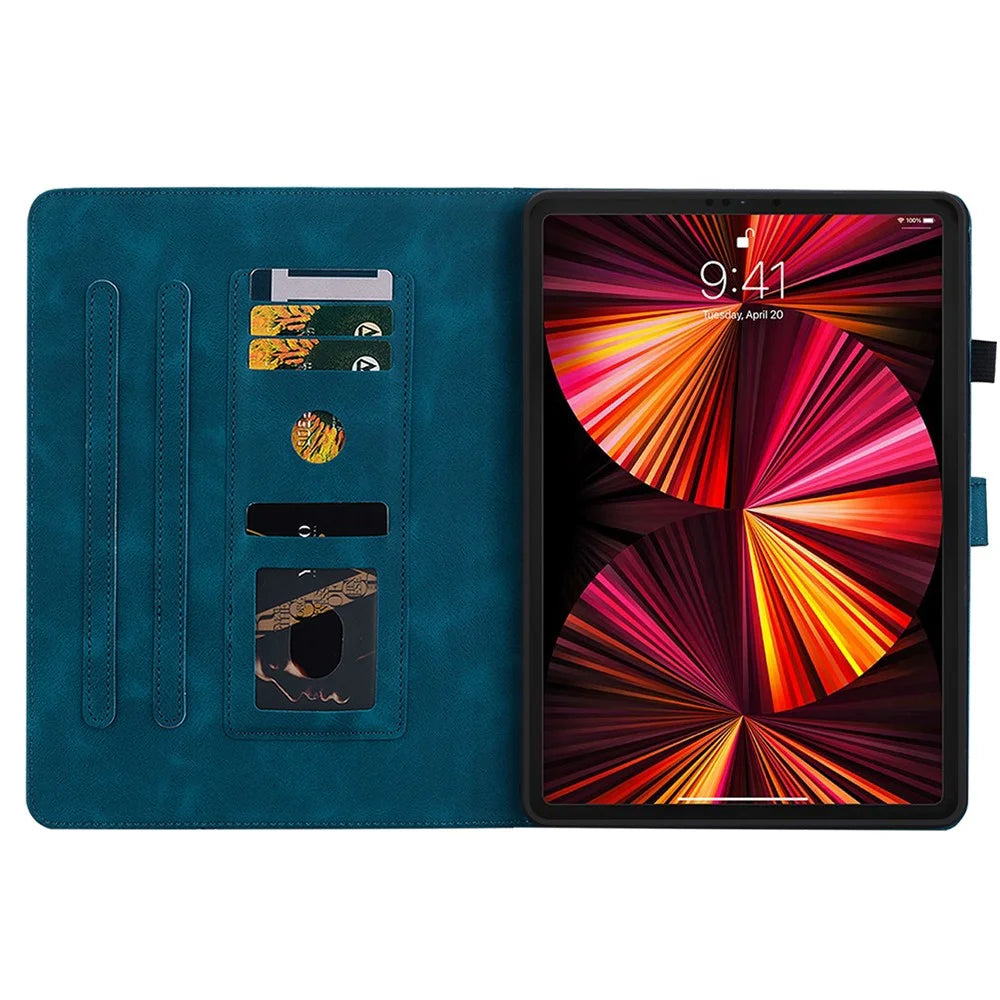 For iPad Air 11 (2026) / (2025) / (2024) / Pro 11 (2018) / (2020) / (2021) / (2022) / Air (2022) / (2020) Stand Case with Lily Flower Design - Blue - 2