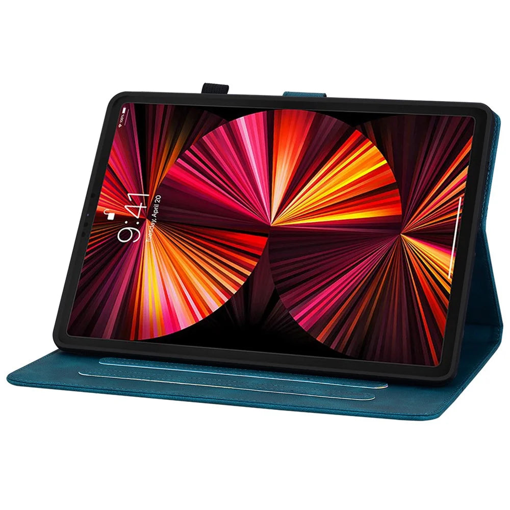 For iPad Air 11 (2026) / (2025) / (2024) / Pro 11 (2018) / (2020) / (2021) / (2022) / Air (2022) / (2020) Stand Case with Lily Flower Design - Blue - 3