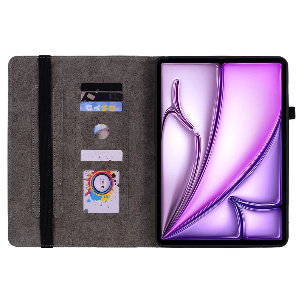 For iPad Air 11 (2026) / (2025) / (2024) Shockproof PU Leather Tablet Case Card Slot Imprinted Rose Flower Protection Cover - Pink - 2
