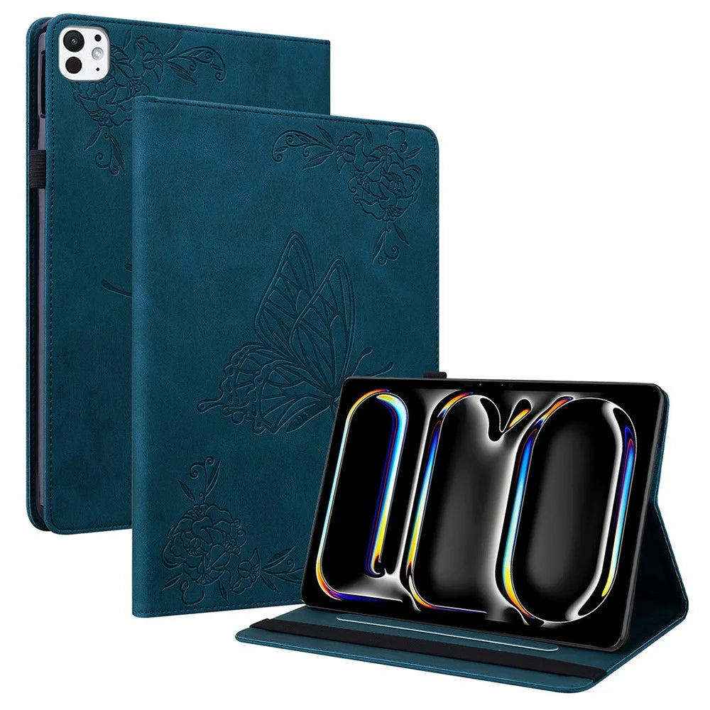 PU Leather Tablet Case for iPad Pro 11 (2025) / 11 (2024) Anti-Scratch Card Slots Flip Tablet Cover - Dark Blue - 1