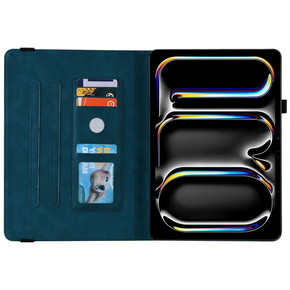 PU Leather Tablet Case for iPad Pro 11 (2025) / 11 (2024) Anti-Scratch Card Slots Flip Tablet Cover - Dark Blue - 3