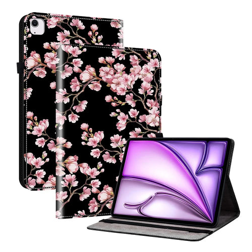 For iPad Air 13 (2026) / (2025) / (2024) Stand Case Pattern Print PU Leather Folio Tablet Cover with Card Holder - Plum Blossom - 1