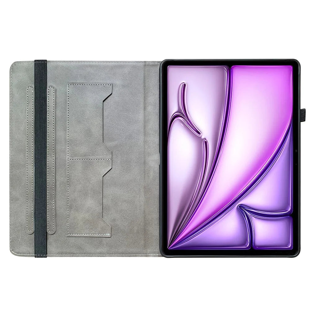 For iPad Air 13 (2026) / (2025) / (2024) Stand Case Pattern Print PU Leather Folio Tablet Cover with Card Holder - Plum Blossom - 2