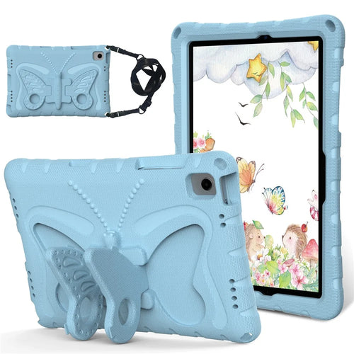 For Samsung Galaxy Tab A11+ / A9+ Case Butterfly Kickstand EVA Tablet Cover with Shoulder Strap - Baby Blue - 1