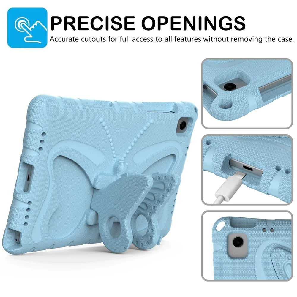 For Samsung Galaxy Tab A11+ / A9+ Case Butterfly Kickstand EVA Tablet Cover with Shoulder Strap - Baby Blue - 2