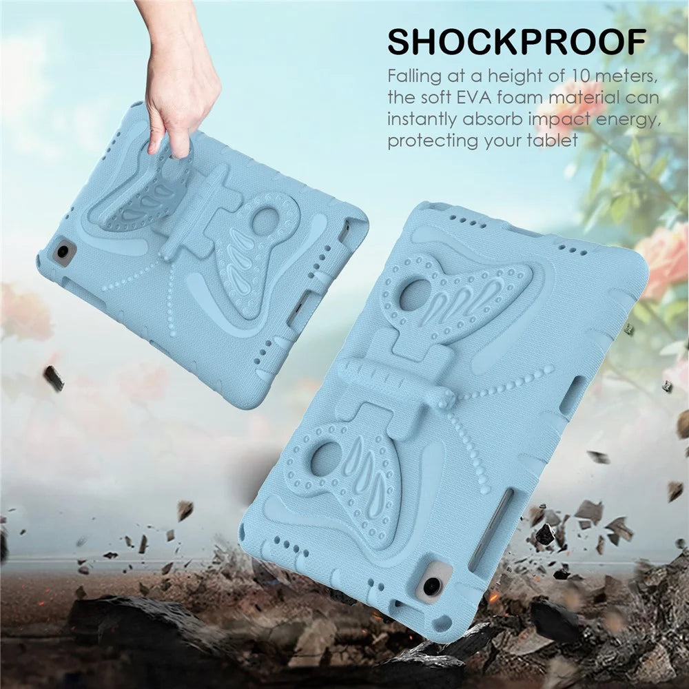 For Samsung Galaxy Tab A11+ / A9+ Case Butterfly Kickstand EVA Tablet Cover with Shoulder Strap - Baby Blue - 3