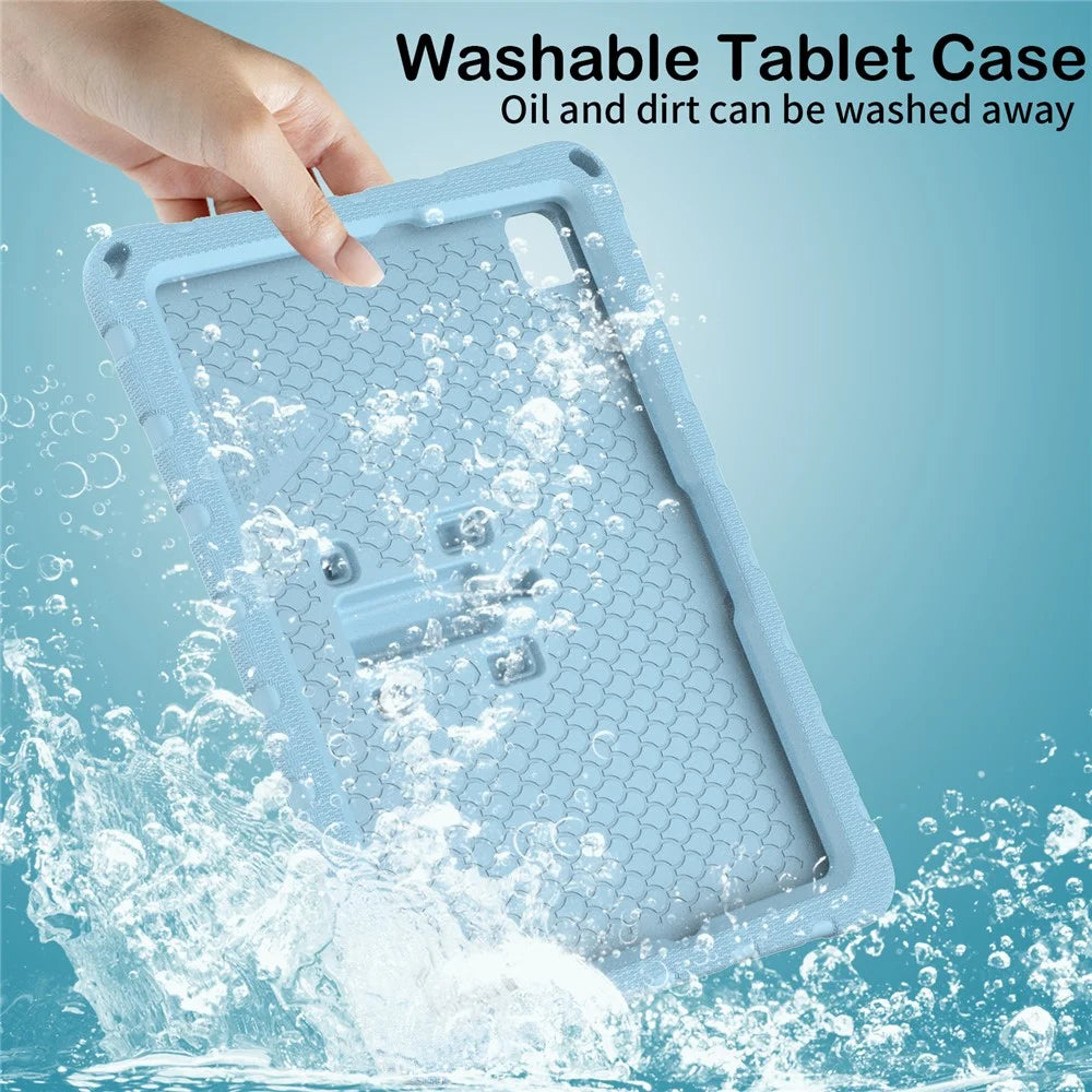For Samsung Galaxy Tab A11+ / A9+ Case Butterfly Kickstand EVA Tablet Cover with Shoulder Strap - Baby Blue - 5