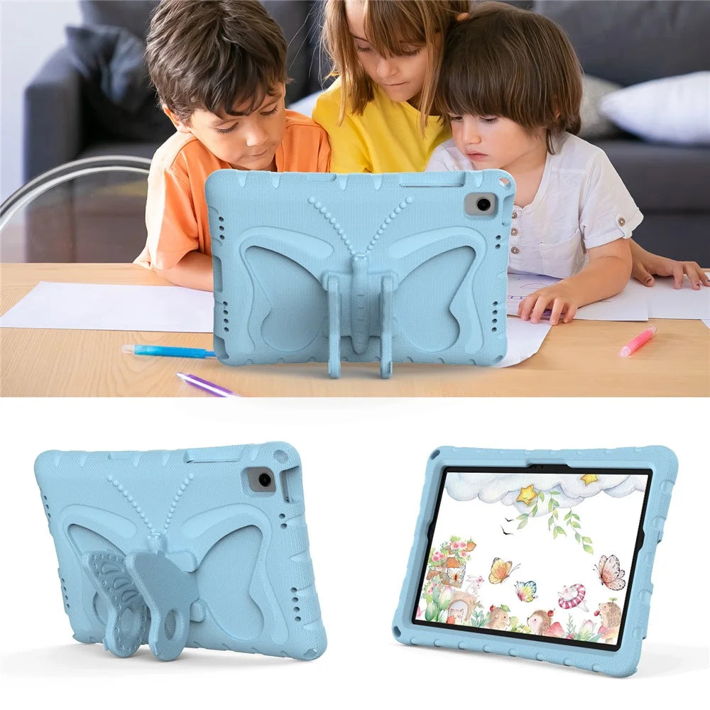 For Samsung Galaxy Tab A11+ / A9+ Case Butterfly Kickstand EVA Tablet Cover with Shoulder Strap - Baby Blue - 6