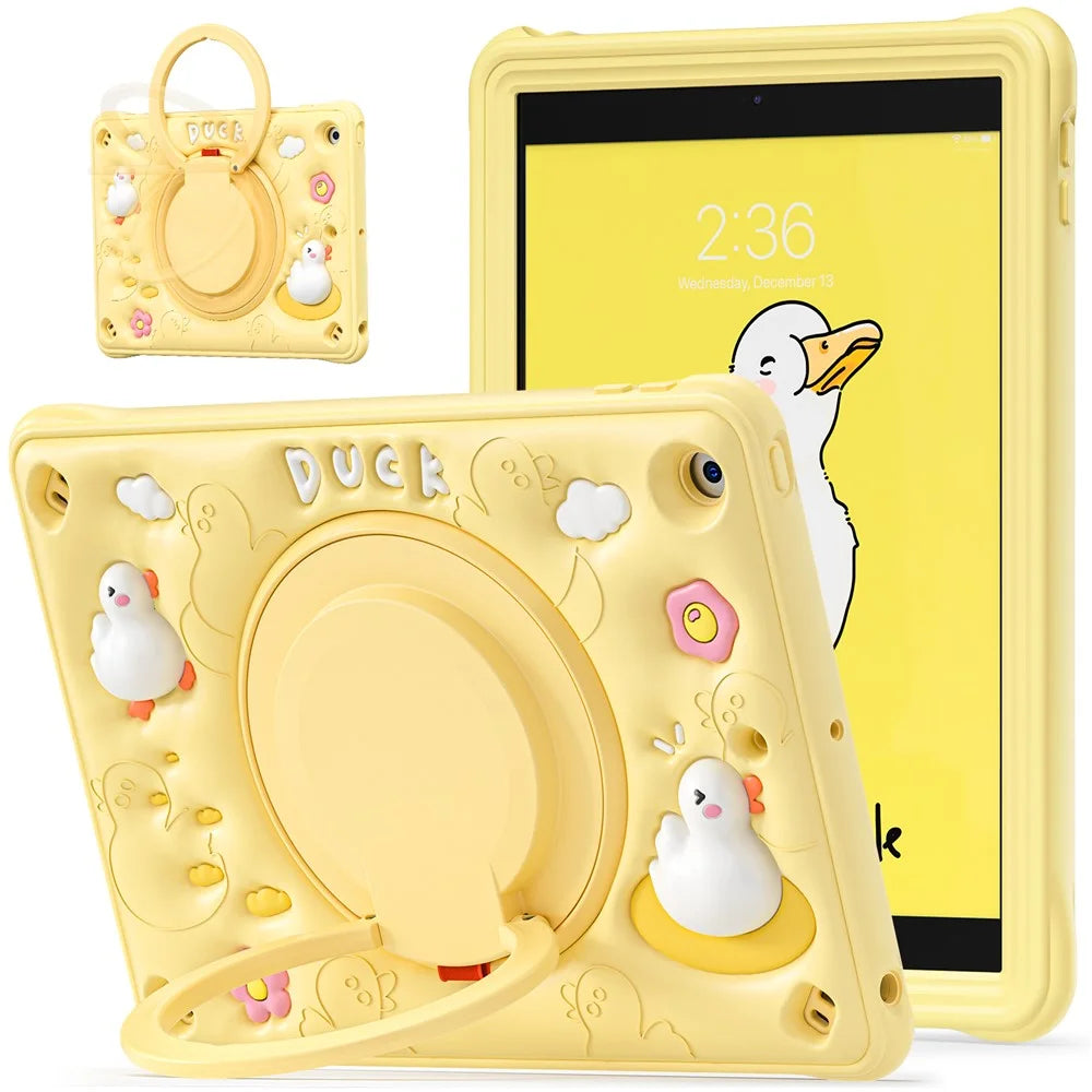 For iPad 10.2 (2021) / (2020) / (2019) Case Cartoon Duck Hand Grip Kickstand PC+Silicone Tablet Cover - 1
