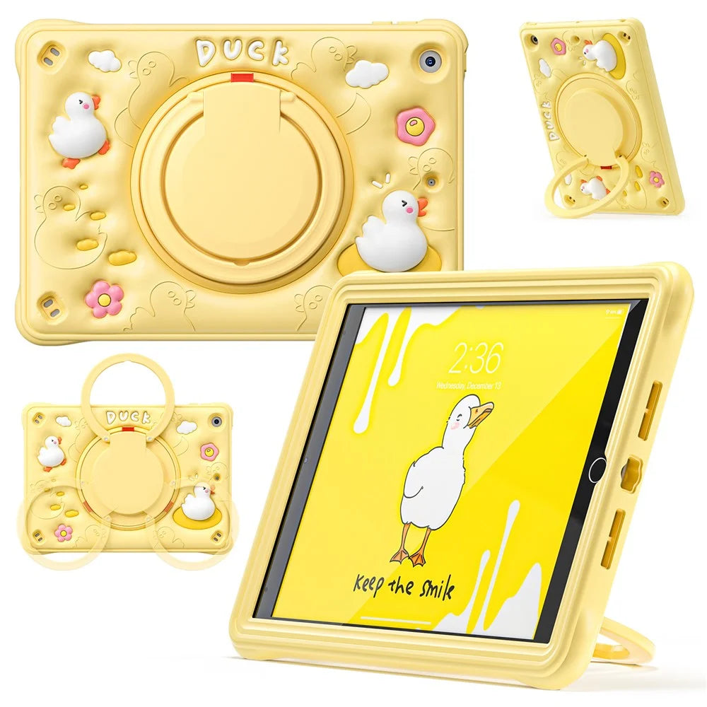 For iPad 10.2 (2021) / (2020) / (2019) Case Cartoon Duck Hand Grip Kickstand PC+Silicone Tablet Cover - 2