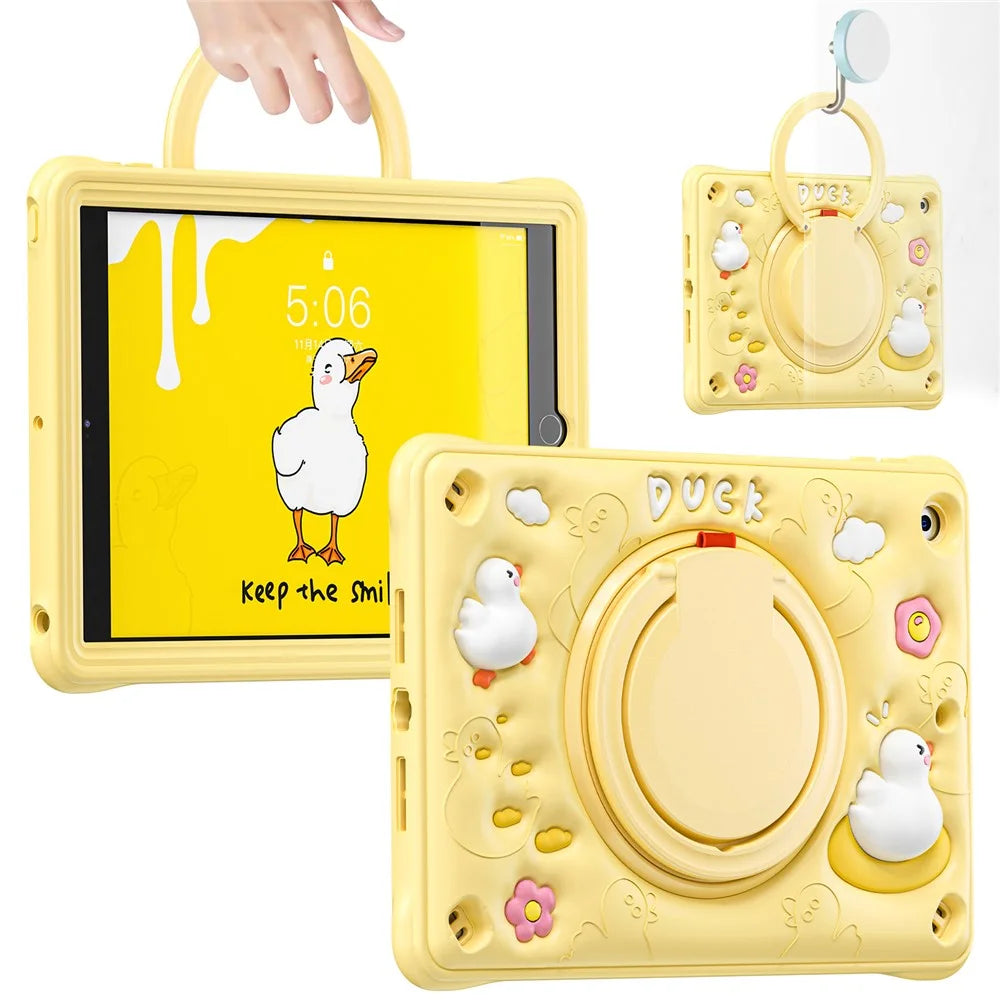 For iPad 10.2 (2021) / (2020) / (2019) Case Cartoon Duck Hand Grip Kickstand PC+Silicone Tablet Cover - 3