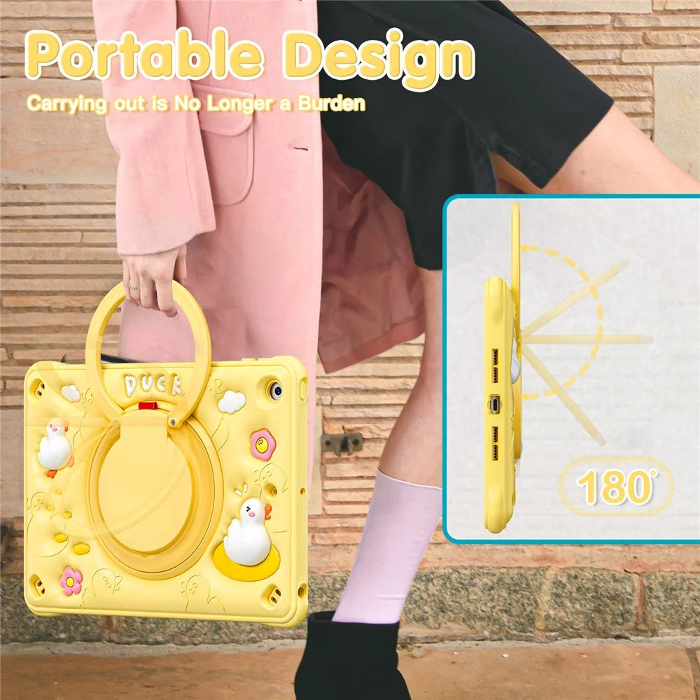 For iPad 10.2 (2021) / (2020) / (2019) Case Cartoon Duck Hand Grip Kickstand PC+Silicone Tablet Cover - 7