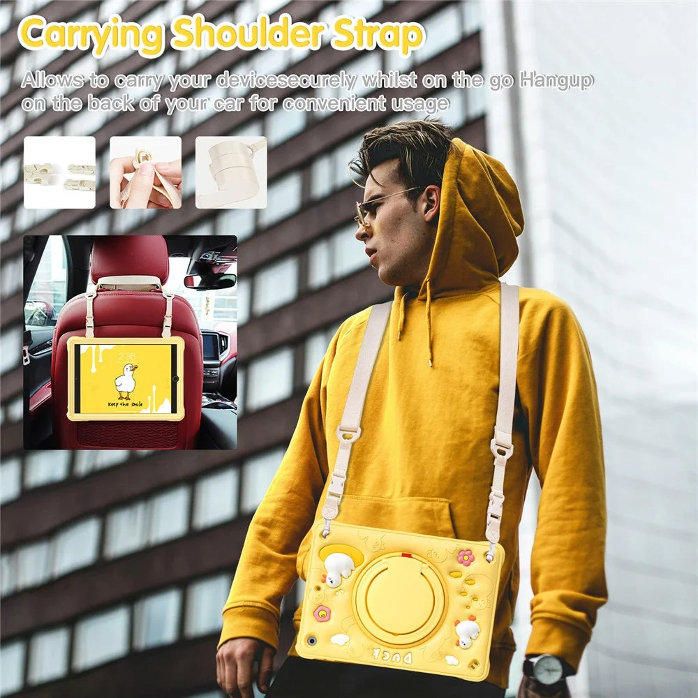For iPad 10.2 (2021) / (2020) / (2019) Case Duck Design Hand Kickstand PC+Silicone Tablet Cover with Shoulder Strap - 4