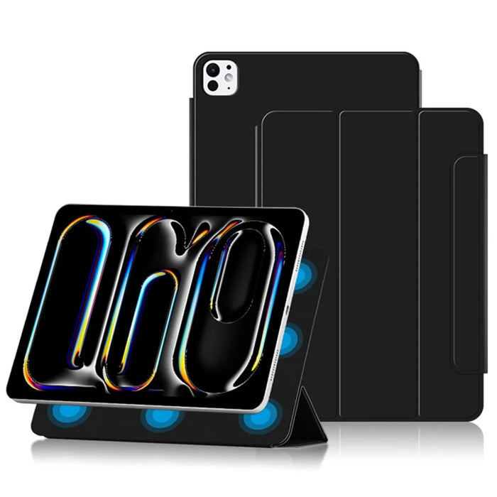 For iPad Pro 11 (2025) / 11 (2024) Case Magnetic Attachment PU Leather Drop-Proof Tablet Cover with Tri-Fold Stand - Black - 2