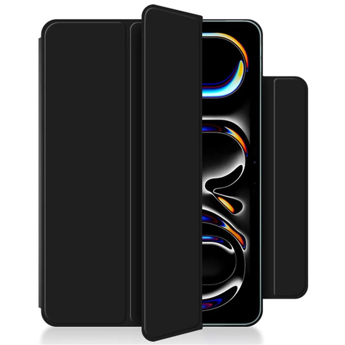 For iPad Pro 11 (2025) / 11 (2024) Case Magnetic Attachment PU Leather Drop-Proof Tablet Cover with Tri-Fold Stand - Black - 4