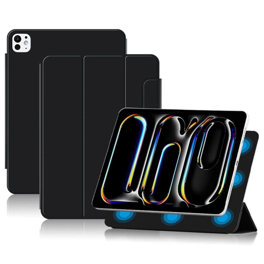 For iPad Pro 13 (2025) / 13 (2024) Case Magnetic Attachment PU Leather Tri-Fold Stand Tablet Cover - Black - 1