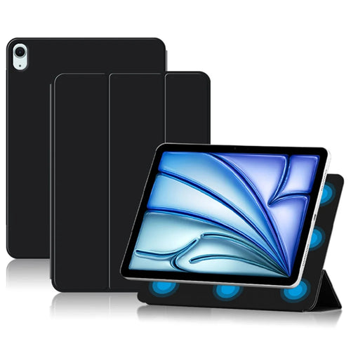 For iPad Air 11 (2026) / (2025) / (2024) / Air (2022) / (2020) / Pro 11 (2022) / (2021) / (2020) / (2018) Case PU Leather Magnetic Stand Cover - Black - 1