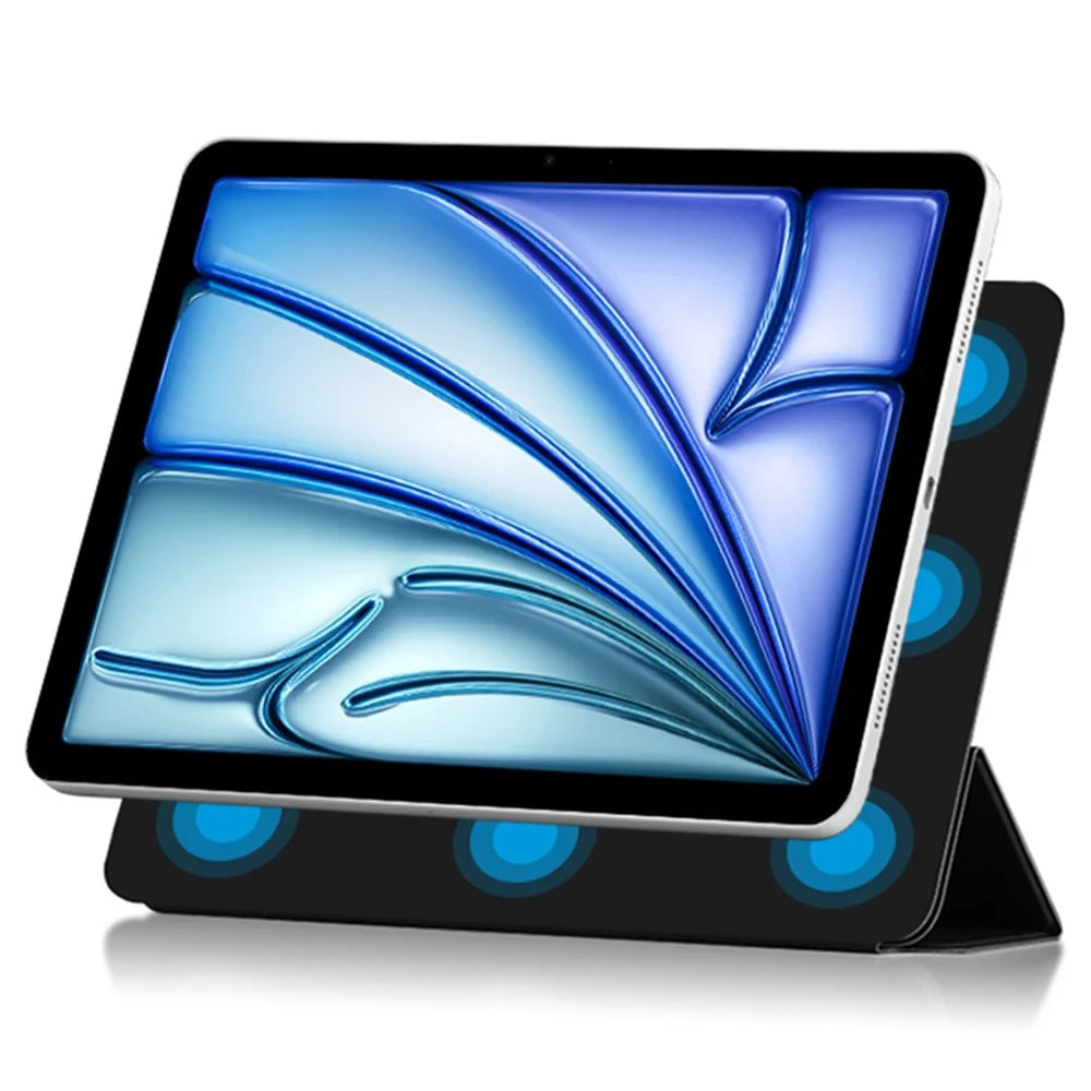 For iPad Air 11 (2026) / (2025) / (2024) / Air (2022) / (2020) / Pro 11 (2022) / (2021) / (2020) / (2018) Case PU Leather Magnetic Stand Cover - Black - 2