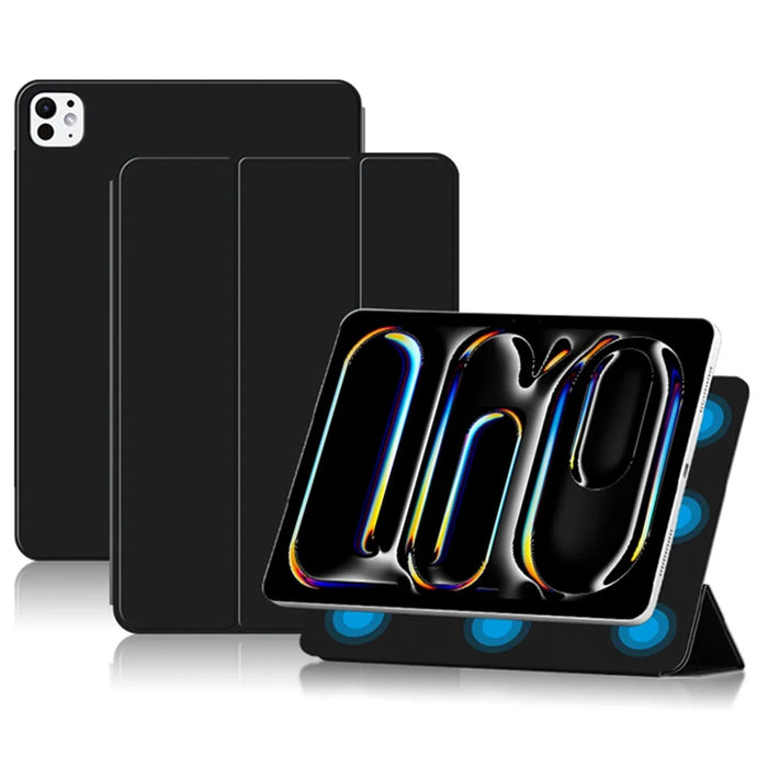 For iPad Pro 13 (2025) / 13 (2024) Case Magnetic Attachment PU Leather Tri-Fold Stand Shockproof Cover - Black - 1