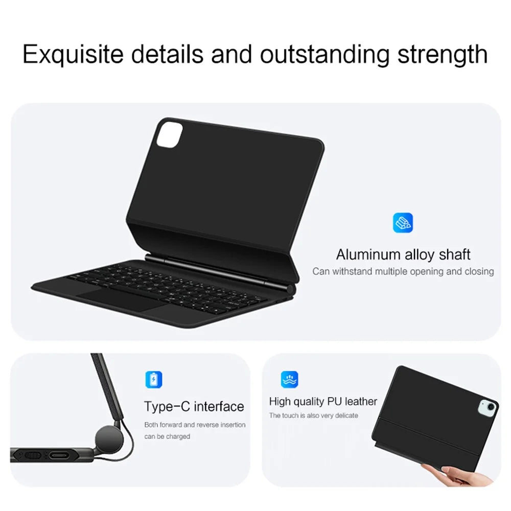 For iPad Air 13 (2026) / (2025) / (2024) / iPad Pro 12.9 (2022) / (2021) / (2020) / (2018) Magnetic Floating Keyboard Case Bluetooth-Compatible Keyboard with Touchpad - Black - 4