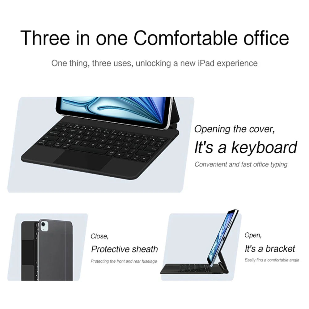 For iPad Air 13 (2026) / (2025) / (2024) / iPad Pro 12.9 (2022) / (2021) / (2020) / (2018) Magnetic Floating Keyboard Case Bluetooth-Compatible Keyboard with Touchpad - Black - 5