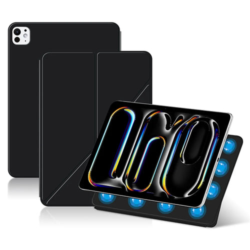 For iPad Pro 11 (2025) / 11 (2024) Case Magnetic Attachment PU Leather Origami Stand Tablet Cover - Black - 1