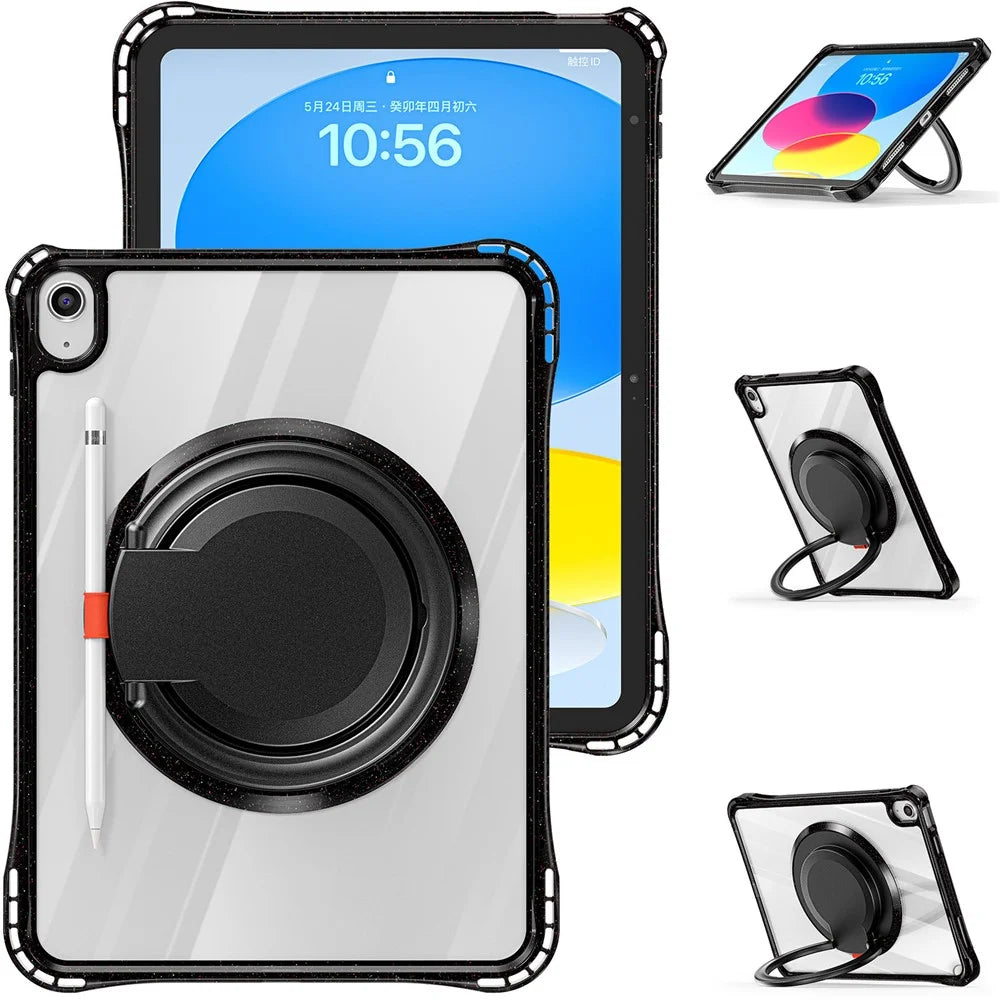 For iPad (2025) / 10.9 (2022) Case Rotating Handle Grip TPU+PC Clear Tablet Cover - Black - 3
