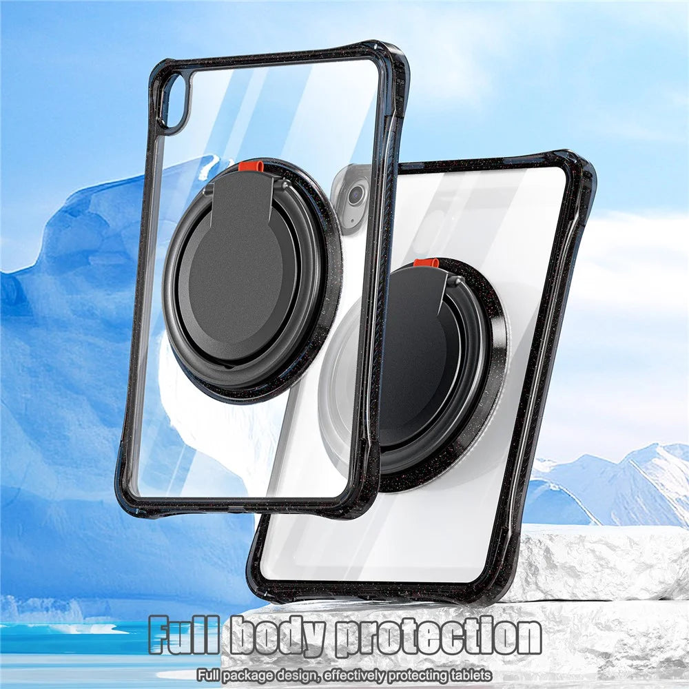 For iPad (2025) / 10.9 (2022) Case Rotating Handle Grip TPU+PC Clear Tablet Cover - Black - 5