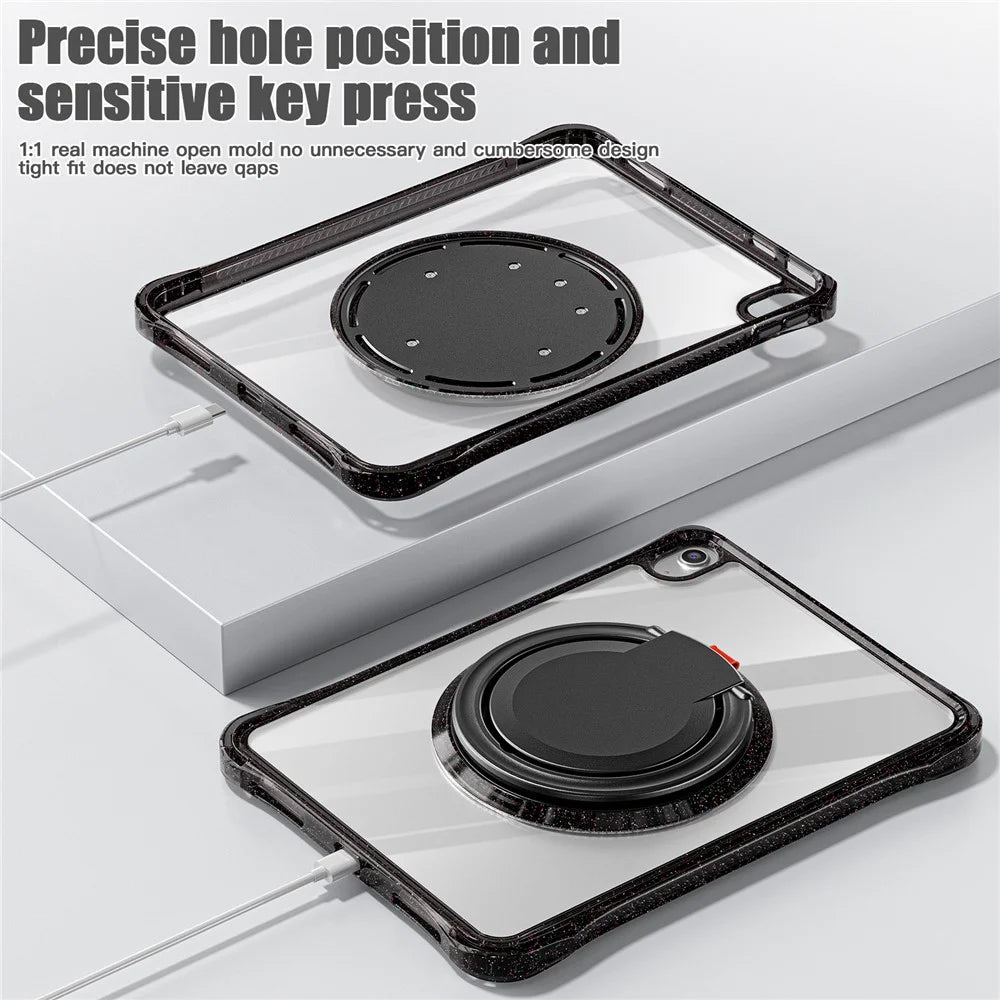 For iPad (2025) / 10.9 (2022) Case Rotating Handle Grip TPU+PC Clear Tablet Cover - Black - 6