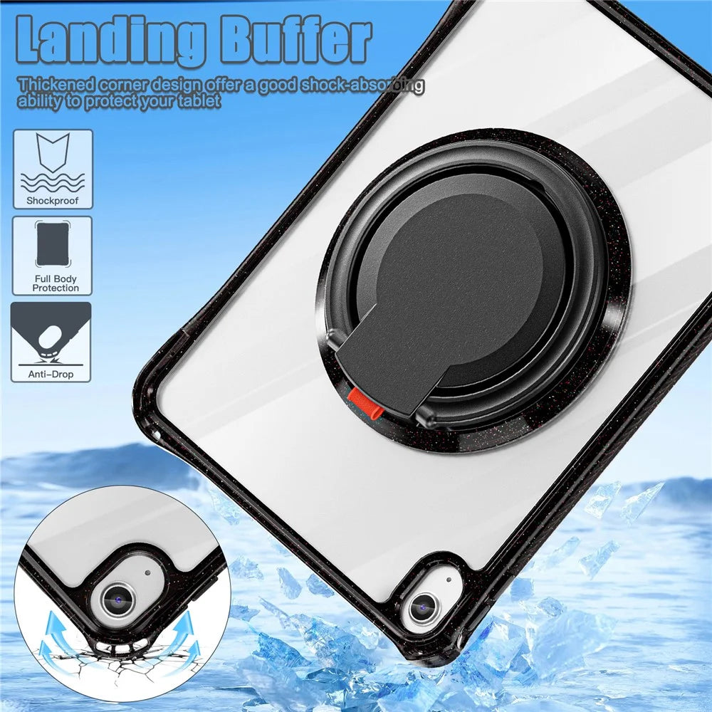 For iPad (2025) / 10.9 (2022) Case Rotating Handle Grip TPU+PC Clear Tablet Cover - Black - 7